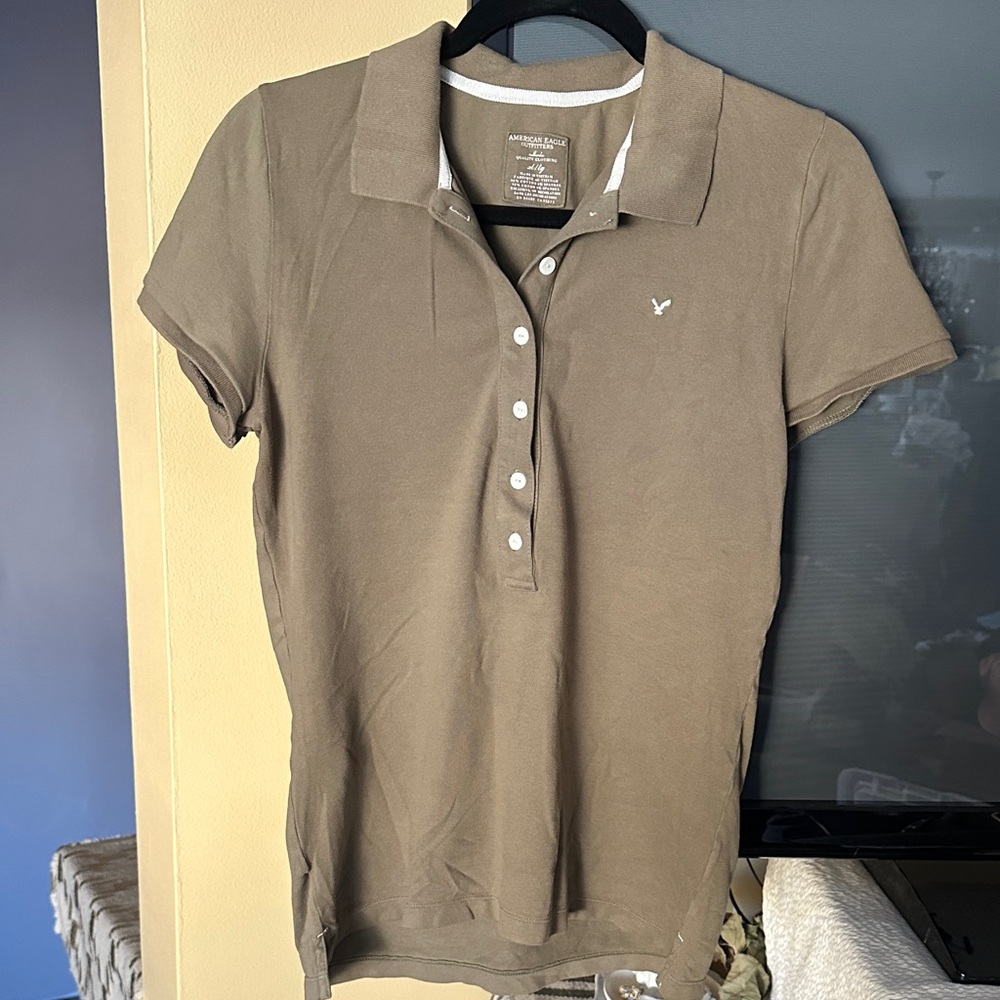 American Eagle Outfitters Women's Tan Button Down Shirt